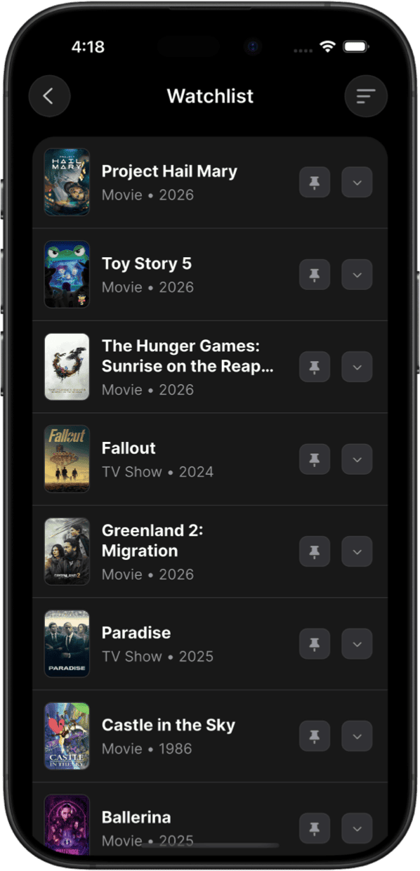 Limelight app showing movie search and discovery screen