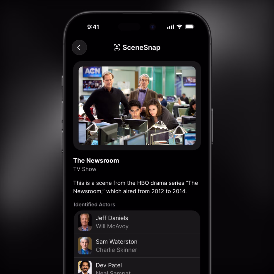 SceneSnap AI feature identifying a movie scene from a photo